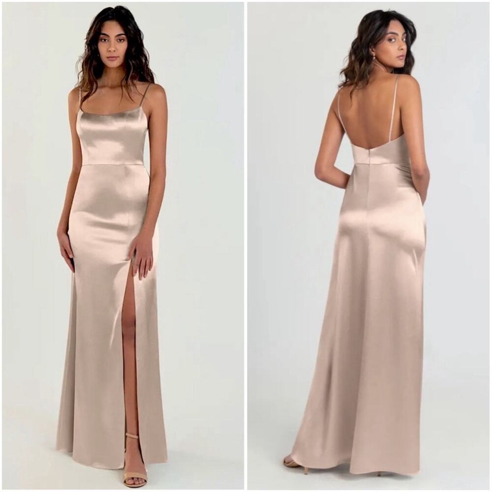 Jenny Yoo Chase Bridesmaid Gown Satin Low Back Spaghetti Strap Maxi Dress Petal